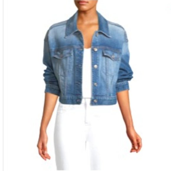 🎉🥂H.P.🥂🎉 7 FOR ALL MANKIND BUBBLE BUTTON-FRONT DENIM JACKET - Picture 1 of 11